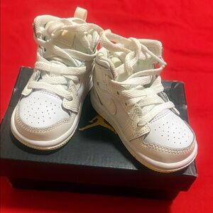 Kids White and Tan Sneakers